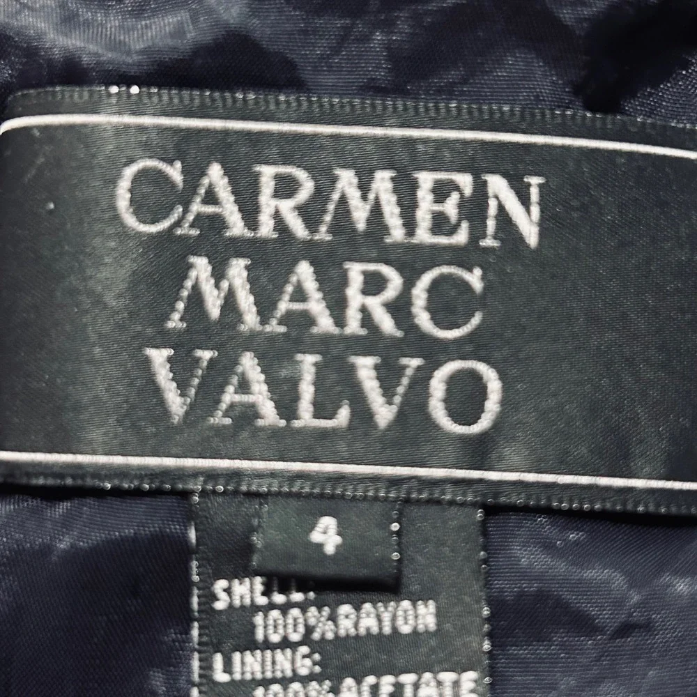 Carmen Marc Valvo Black Beaded Lace Evening Top Short Sleeve Scoop Neck Size 4 - Picture 7 of 10